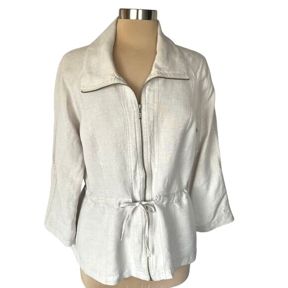 Christopher & Banks Linen Blend Full Zip Jacket Sz MED Cinch Waist Casual Fall - Picture 1 of 11